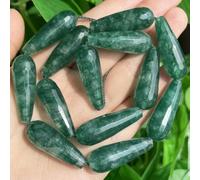Lot de 2 perles en pierre naturelle à facettes en forme de goutte d'eau, quartz fumé, angélite, grenat, agate, pour la fabrication de bijoux, bracelet, calcédoine verte, 10 x 30 mm