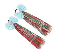 Lot de 2 perruques colorées pour enfants avec queue de cheval tressée, accessoire amusant et élégant (nœud coloré)
