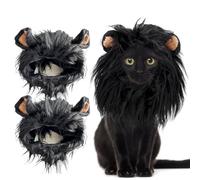 Lot de 2 perruques crinière de lion pour chats et petits chiens - Costume amusant pour Halloween, Noël, fête, séance photo (taille S oreilles bouclées noires)