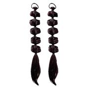 Lot de 2 perruques longues tressées à trois brins pour fille, queue de cheval haute, parfaites pour la boxe et la danse (marron foncé)