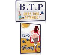 LOT DE 2 - Petanque Plaque Metal Vintage avec Humour Citation Français - Pétanque Panneau Pancarte Fanny Deco Murale Accessoires 20x30cm