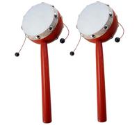 Lot de 2 Petit Tambour à Main Double Face, en Bois pour Bébé | Brinquet Sonore Rouge, Stimule L’écoute, Aide la Souplesse des Doigts Poignet
