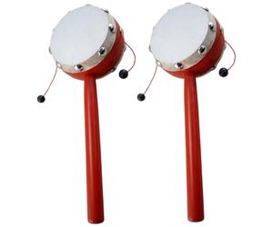Lot de 2 Petit Tambour à Main Double Face, en Bois pour Bébé | Brinquet Sonore Rouge, Stimule L’écoute, Aide la Souplesse des Doigts Poignet