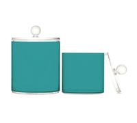 Lot de 2 petites boîtes de rangement décoratives en plastique vert sarcelle avec couvercle pour cure-fil, trombones