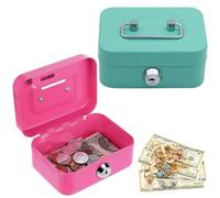 Lot de 2 petites caissettes à monnaie 11,5 x 8,5 x 5 cm - Petit coffre-fort pour enfants - Avec 2 clés - Verrouillable - Convient pour coffre-fort, caisse à pourboires et caisse à monnaie (vert + rose