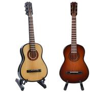 Lot de 2 petites décorations en bois pratiques en forme de guitare pour table, étagère, étagères, bureaux et collections, décoration sur le thème de la musique