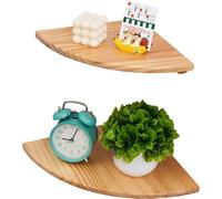 Lot de 2 petites étagères d'angle flottantes en pin massif avec trou pour fil métallique rustique à extrémité ronde pour chambre à coucher, cuisine, salon, salle de bain, 25,4 cm