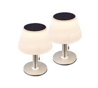 Lot de 2 petites lampes solaires de table avec interrupteur à tirette, abat-jour blanc Hauteur 28 cm