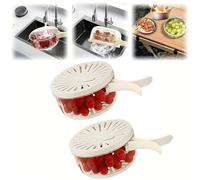 Lot de 2 petites passoires de cuisine et passoires alimentaires - Bol à pastèque avec filtre et couvercle, poignée pliable, panier de vidange transparent, convient pour laver les fruits et légumes