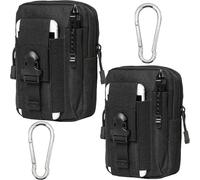 Lot de 2 petites pochettes tactiques EDC pour téléphone, outils, ceinture pour homme, gilet tactique pour accessoires avec mousqueton en alliage d'aluminium, noir