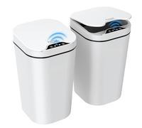 Lot de 2 petites poubelles automatiques de salle de bain avec couvercle - Poubelle électrique sans contact de 9 litres, poubelle intelligente à détecteur de mouvement, poubelle fine en plastique