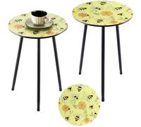 Lot de 2 petites tables d'appoint rondes en métal mosaïque de 33,5 cm, petites tables basses d'accentuation rondes d'intérieur pour petits espaces, résistantes aux intempéries pour balcon, support de