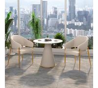 Lot de 2 petites tables de conférence rondes avec dessus en marbre et dossier en polyuréthane, 2 chaises kaki pour appartement familial