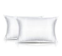Lot de 2 Petites taies d'oreiller Respirantes, Douces et soyeuses pour Tout-Petits, en Satin Blanc, Format Voyage, 35,6 x 50,8 cm, Style enveloppe