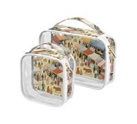 Lot de 2 petites trousses de toilette transparentes approuvées par la TSA pour maquillage et rasage - Beige Bazaar, Peinture d'art Beige Bazar