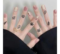 Lot De 2 Petits Autocollants De Tatouage Temporaire À Base De Plantes En Forme De Feuille D'Érable, Non Réfléchissants, Pour Les Poignets Et Les Doigts, Semi-Permanents, D'Une Durée De 2 Semaines