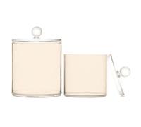 Lot de 2 petits bacs de rangement décoratifs en plastique beige blanc transparent avec couvercle, essentiels de salle de bain, pour cure-fil, trombones