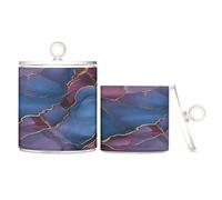 Lot de 2 petits bacs de rangement décoratifs en plastique marbré bordeaux bleu marine avec couvercle pour accessoires de salle de bain pour cure-fil, trombones