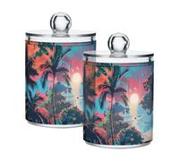 Lot de 2 petits bacs de rangement décoratifs en plastique transparent avec couvercle pour cotons-tiges, cotons-tiges, cure-dents, trombones, pinces à cheveux