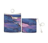 Lot de 2 petits bacs de rangement décoratifs en plastique transparent marbré bleu marine rose vif avec couvercle pour cure-fil, trombones