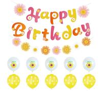 Lot de 2 petits drapeaux à tirer en forme de marguerite, 10 ballons en forme de marguerite, décoration d'anniversaire