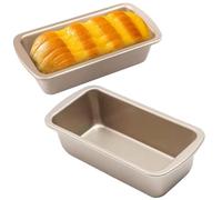 Lot de 2 petits moules à pain rectangulaires en acier inoxydable - Extra épais - Avec revêtement antiadhésif - Pour four, friteuses à air chaud ninja (doré S)