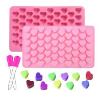 Lot de 2 petits moules en silicone en forme de cœur avec 2 pipettes Mini moules à glaçons en forme de cœur Moule à muffins Moule à chocolat Moule à pralines Accessoires de cuisson pour chocolat