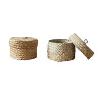 Lot de 2 petits paniers de rangement ronds en jonc de mer min-i - Paniers de rangement faits à la main avec couvercles - Petite boîte ronde en jonc de mer - Boîte de rangement pour bureau