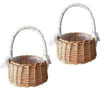 Lot De 2 Petits Paniers En Osier Avec Poignée, Panier À Disperser, Panier En Rotin, Panier À Dispersion, Panier De Mariage, Panier À Fleurs Tressé, Panier À Dispersion De Mariage Pour Fête, Festival