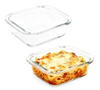 Lot de 2 petits plats à gratin en verre borosilicate de 0,9 l, 19,6 x 17 x 4,6 cm, rectangulaires, avec larges poignées, pour micro-ondes, résistant à la température, passe au lave-vaisselle