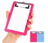 Lot de 2 petits porte-bloc A6 en plastique avec pinces de maintien, porte-bloc portable, pour bureau, restaurant, école (bleu, rose)