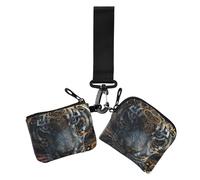 Lot de 2 petits portefeuilles amovibles pour cartes de visite avec poche à fermeture éclair pour un usage quotidien Noir/doré, Tigres féroces en or noir, 1 size, Décontracté