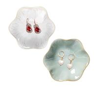 Lot de 2 petits pots à bibelots en céramique, for boucles d'oreilles, clés, table chevet, collier, bijoux, 10 cm Pour colliers et bracelets(White and Green)