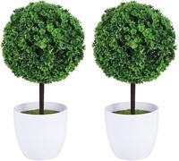 Lot De 2 Petits Pots De Fleurs Topiaires En Céramique Blanche Avec Boules Imitation Buis Pour Une Décoration Toute L'année