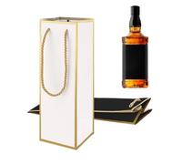 Lot de 2 petits sacs cadeaux réutilisables pour bouteille de vin, 10,2 x 10,2 x 27,9 cm, sacs à vin noirs et dorés pour fête, mariage, whisky, spiritueux, noir et blanc