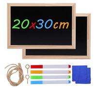 Lot de 2 petits tableaux à craie, 20 x 30 cm, à écrire, avec cadre en bois, noir, pour la rentrée des classes, pour enfants, école, fête, mémo et décoration