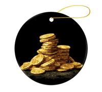 Lot de 2 petits tas de pirates dorés à suspendre pour sapin de Noël, 7,2 cm, rond double face