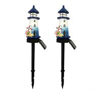 Lot de 2 phares solaires d'extérieur en résine - Lampes décoratives pour pelouse - Étanche - Éclairage paysager pour patio, cour, allée, ornement à énergie solaire du crépuscule à l'aube - Éclairage