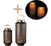 lot de 2 photophores de jardin LED Lanterne de jardin Balcon Déco Braga