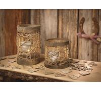 Lot de 2 photophores en bois et verre en forme de cœur pour bougies piliers et bougies chauffe-plat, photophore en verre