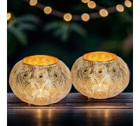 lot de 2 photophores orientaux Lanterne orientale Afzal Or Blanc Extérieur | Porte-bougies à réchaud oriental vintage doré intérieur et extérieur | Photophores marocains en métal Décoration de Pâques