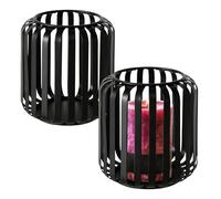 Lot de 2 photophores ronds en métal noir 12 x 10 cm - Élégant bougeoir rond - Décoration de table - Lanterne d'intérieur - Bougeoir pour bougie pilier