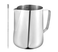 Lot de 2 pichet à lait en acier inoxydable avec marque de mesure et stylo de décoration pour latte, cappuccino, latte, café, 900 ml