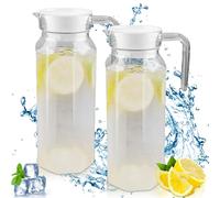 Lot de 2 pichets en acrylique avec couvercle, carafe à eau de 1,1 l, pichet en acrylique incassable pour jus de lait, thé glacé, jus, limonade