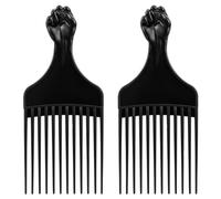 Lot de 2 pics à cheveux afro à dents larges, peignes en plastique, pics de coiffure bouclés pour cheveux longs, bouclés et épais, perruques et barbes