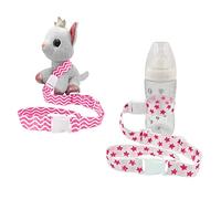 Lot de 2 pièces Attache Jouet, Doudou, Gourde pour Bébé ou Enfant | Poussette, Siège Voiture, Chaise Haute, Chariot | Accroche Sangle Anti Chute Ajustable | Chaîne Clip | 0 à 3 ans (Rose tendre)