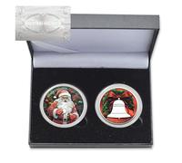 Lot de 2 pièces commémoratives du Père Noël, cloches de sapin de Noël, ours en métal 3D, pièces de défi artisanales avec certificat et boîte cadeau (Style 5-2 boîtes)