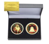 Lot de 2 pièces commémoratives du Père Noël, cloches de sapin de Noël, ours en métal 3D, pièces de défi artisanales avec certificat et boîte cadeau (Style 4-2 boîtes)