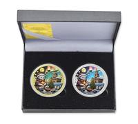 Lot de 2 pièces commémoratives du Père Noël, cloches de sapin de Noël, ours en métal 3D, pièces de défi artisanales avec certificat et boîte cadeau (Style 3-2 boîtes)