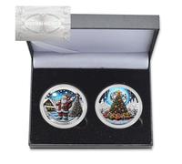 Lot de 2 pièces commémoratives du Père Noël, cloches de sapin de Noël, ours en métal 3D, pièces de défi artisanales avec certificat et boîte cadeau (style 2-2 boîtes)